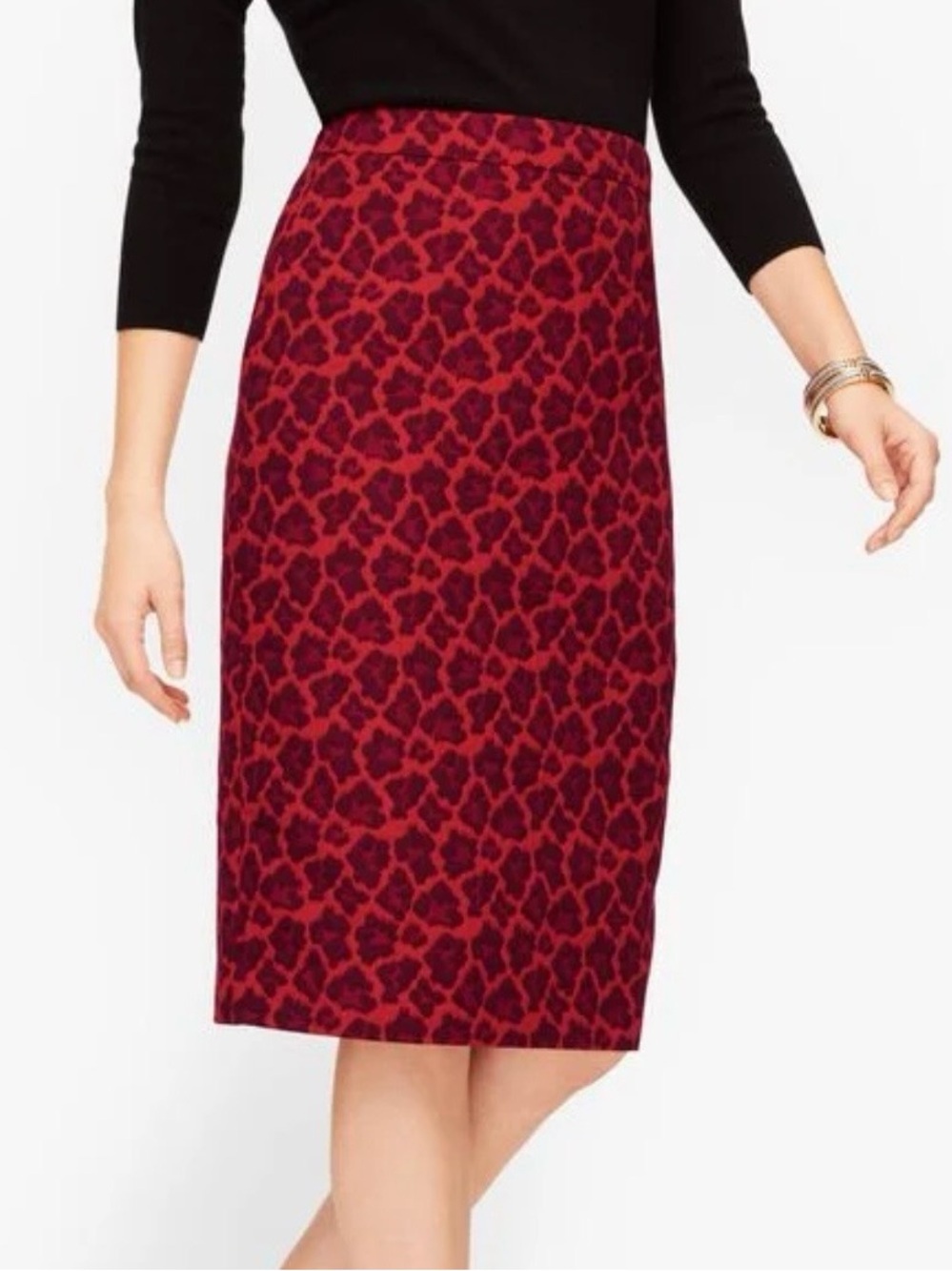 Talbots NWT Red Leopard Print Pencil Skirt